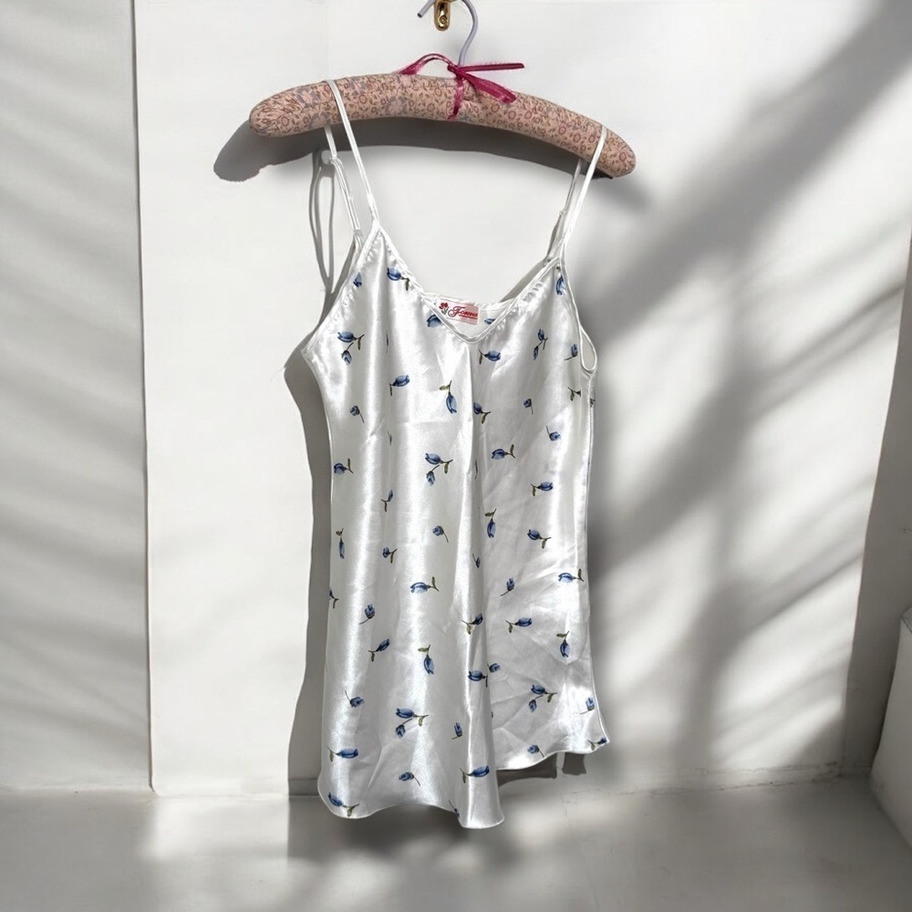 Vintage White and blue Floral slip dress XS/S coquette cottage Fairycore